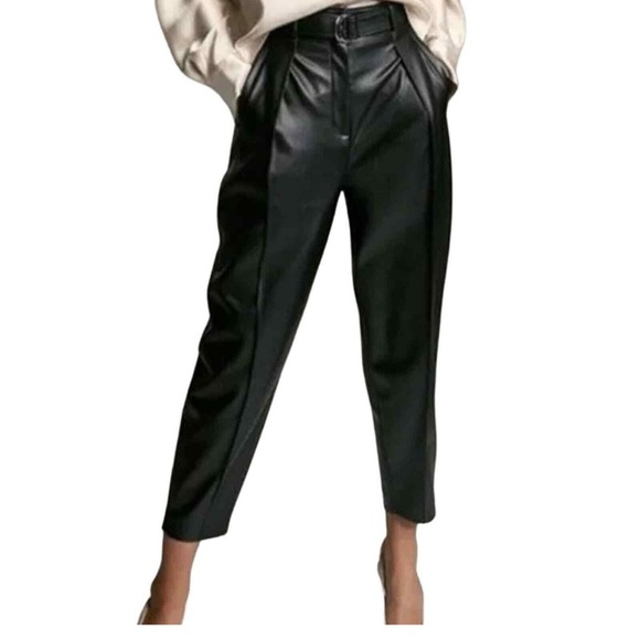 Aritzia Babaton Faux Leather Mayne Black Belted Pants size 14 - Picture 1 of 7
